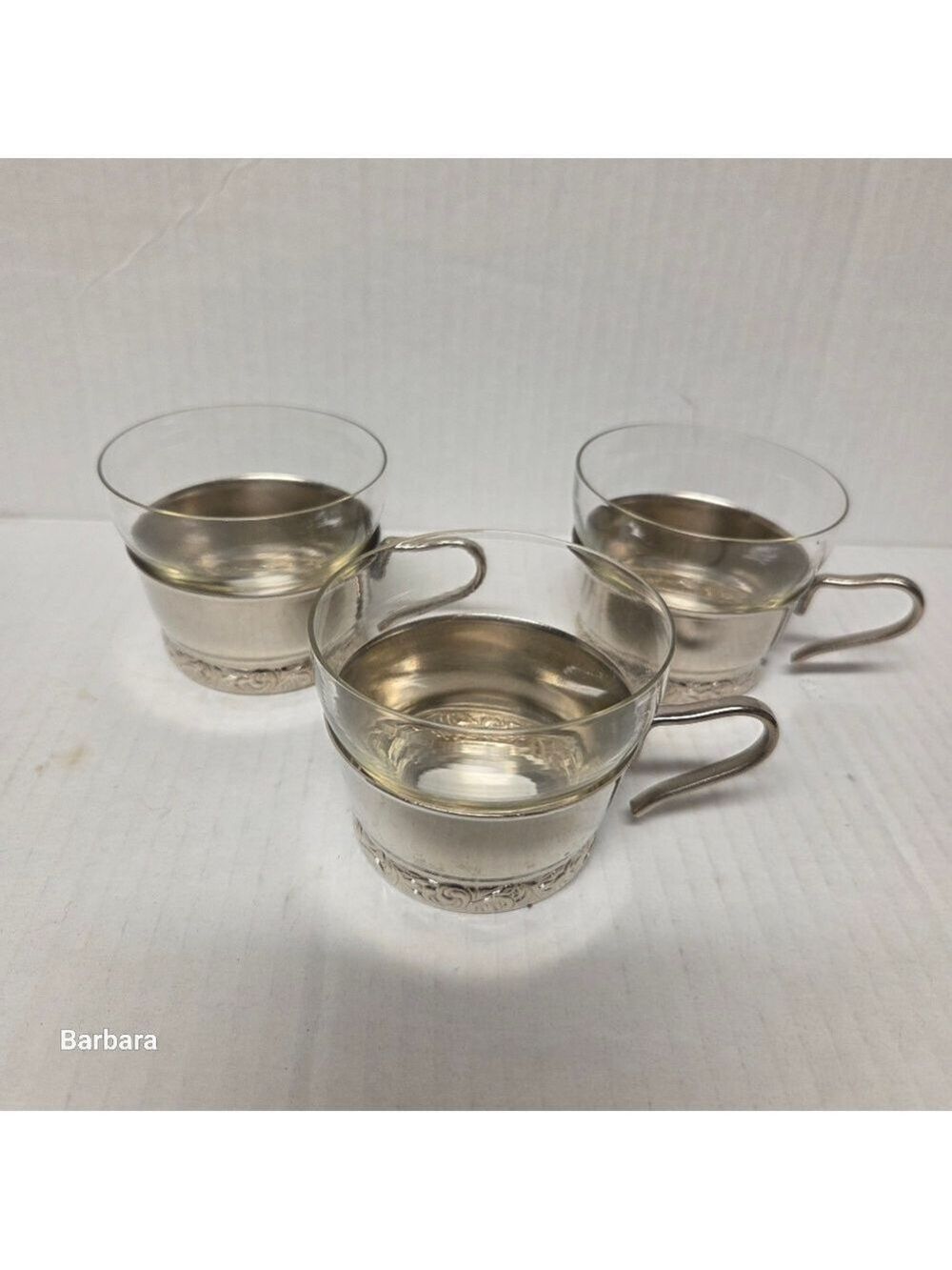 Vintage Set of 3 MHU Russian Silverplate Tea/Punch Glass and Holders